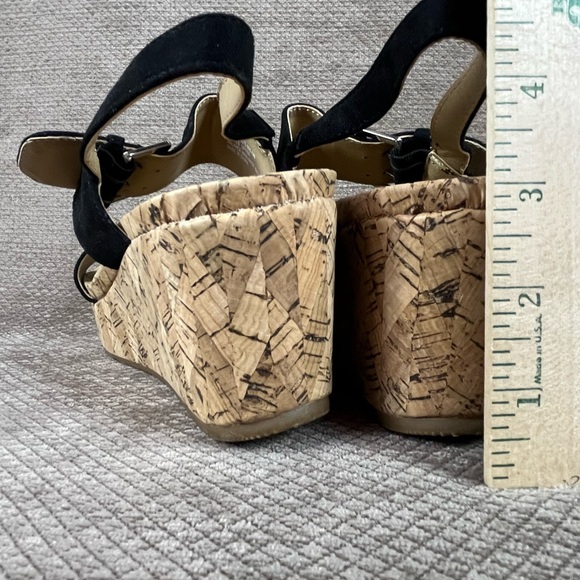 Andrew Geller Jolene Black Wedge Shoes with Cork-Style Sole Sandals size 8 EUC - Picture 10 of 15